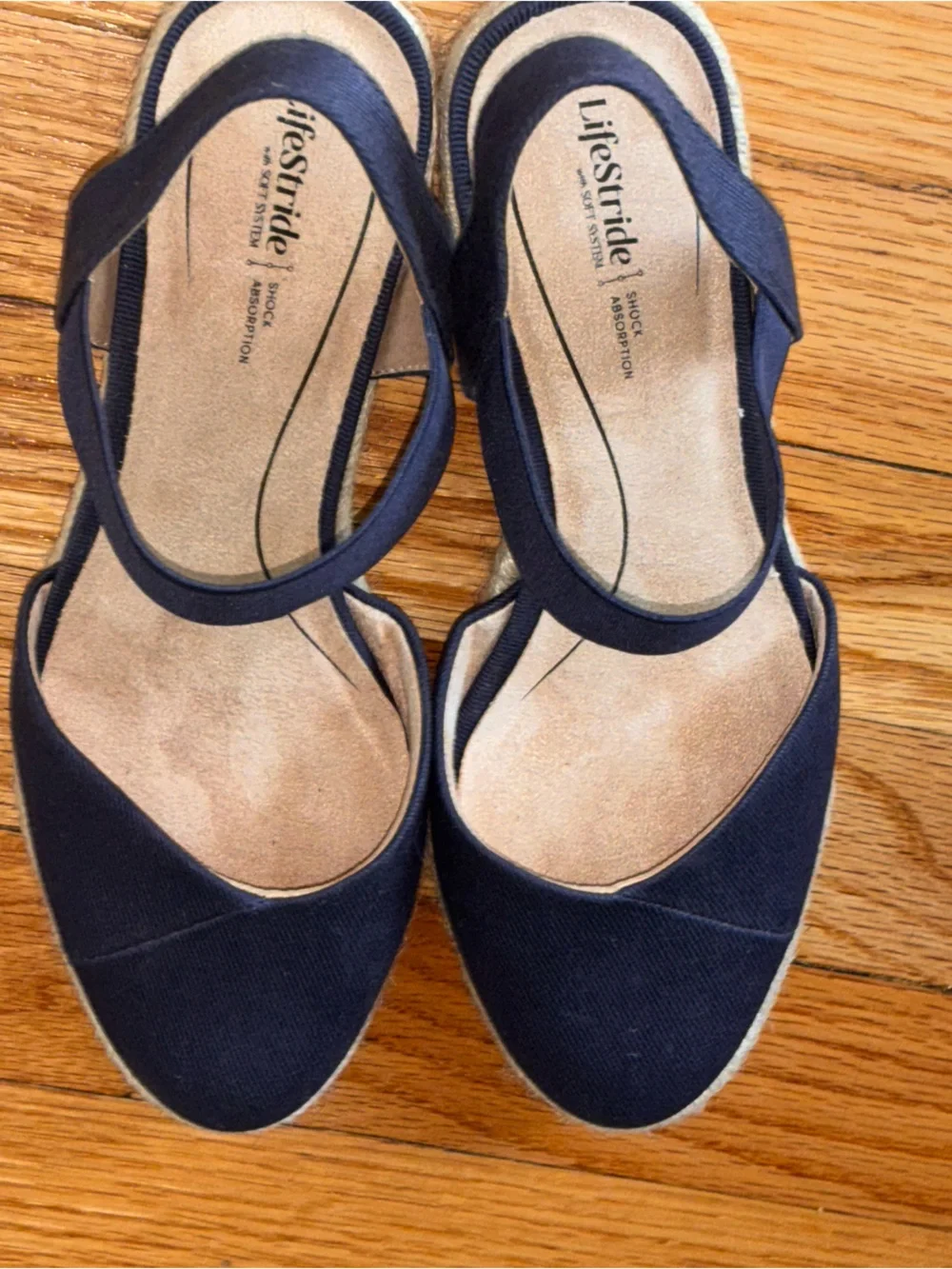 LifeStride Navy Espadrille Wedge Slingback Sandals Soft System Women’s 7 NWOT